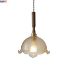 Axyaa Amber Glass LED Pendant Lamp for Home Decor, Living Room, Corridor - Copper Walnut Fixtures