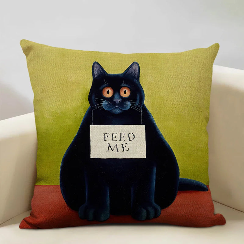 Axyaa Cat and Dog Pattern Cushion Cover 45x45cm Linen Square Pillowcase