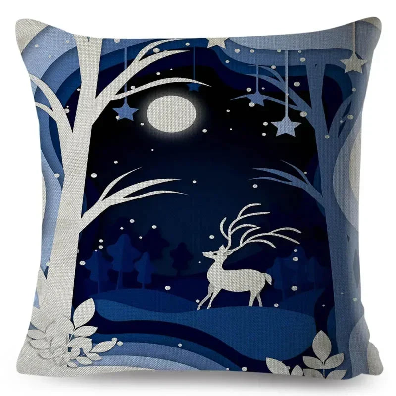Axyaa Cartoon Deer Pillowcase - 45*45cm Linen Cushion for Home Decor