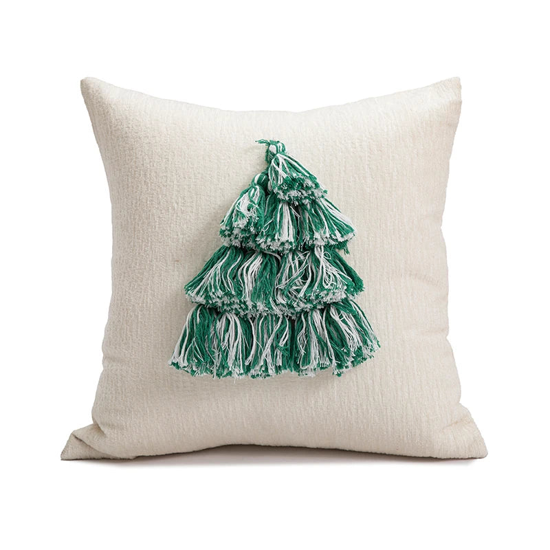 Axyaa Christmas Cushion Cover with Candy Cane Pattern & Tassels