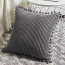 Axyaa Corduroy Stripe Fur Ball Cushion Cover