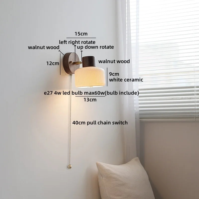 Axyaa Ceramic LED Wall Lamp, Swing Arm Rotate White Interior Light