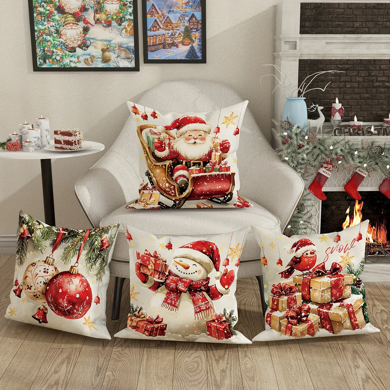 Axyaa Christmas Pillowcase: Santa Claus Snowman Bird Sofa Cushion Cover
