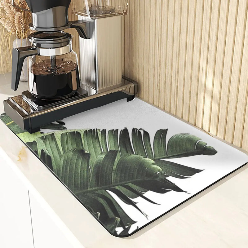 Axyaa Leaves Print Silicone Placemats - Absorbent Kitchen Dish Mat