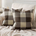 Axyaa Buffalo Plaid Check Throw Pillow Covers in Blue White Orange Ivory.