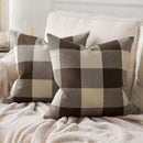 Axyaa Buffalo Plaid Check Throw Pillow Covers in Blue White Orange Ivory.