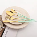 Axyaa Black Gold Mirror Stainless Steel Cutlery Set Dinnerware Flatware Knife Spoon Fork