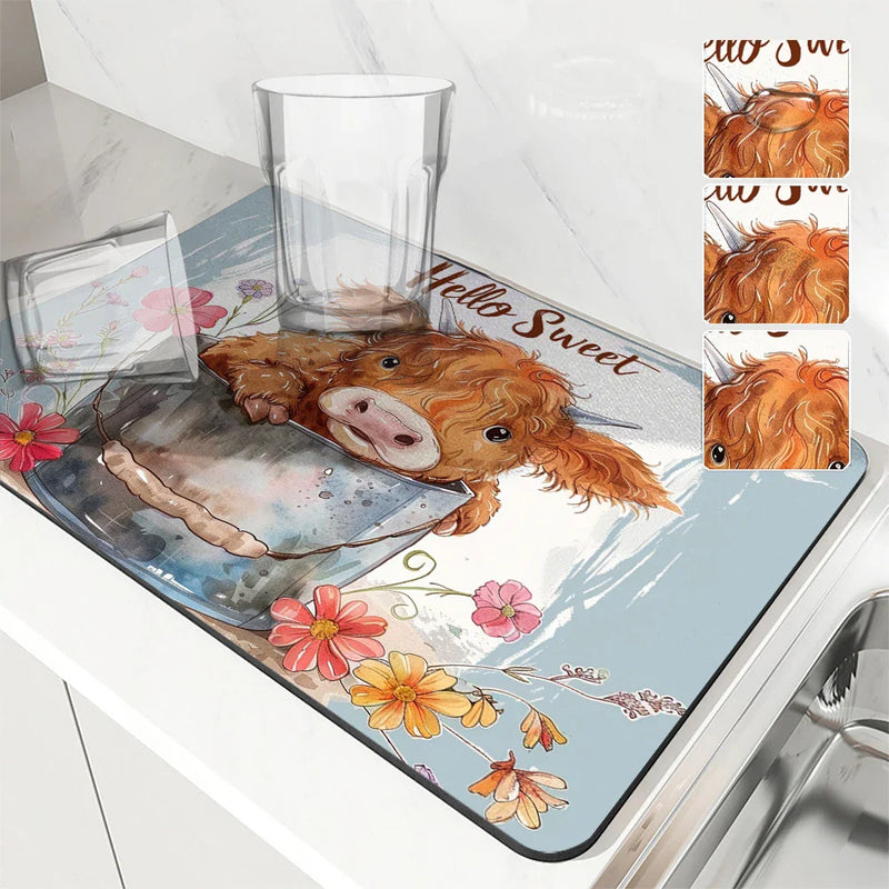 Axyaa Farmhouse Plant Absorbent Drying Mat - Hide Stains, Rubber Backed