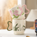 Axyaa Linglong Flower Ceramic Coffee Cup Saucer Set, Original Watercolor Design