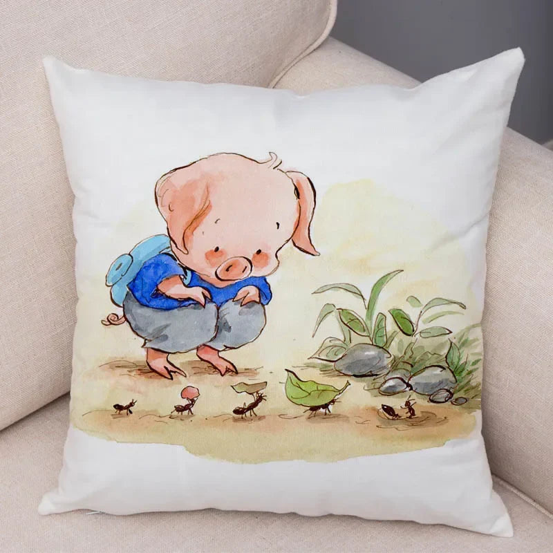 Axyaa Cartoon Pig Cushion Cover 45x45cm Super Soft Short Plush Pillowcase