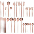 Axyaa 30-Piece Stainless Steel Dinnerware Set - Black Knife Fork Spoon Western Cutlery