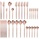 Axyaa 30-Piece Stainless Steel Dinnerware Set - Black Knife Fork Spoon Western Cutlery