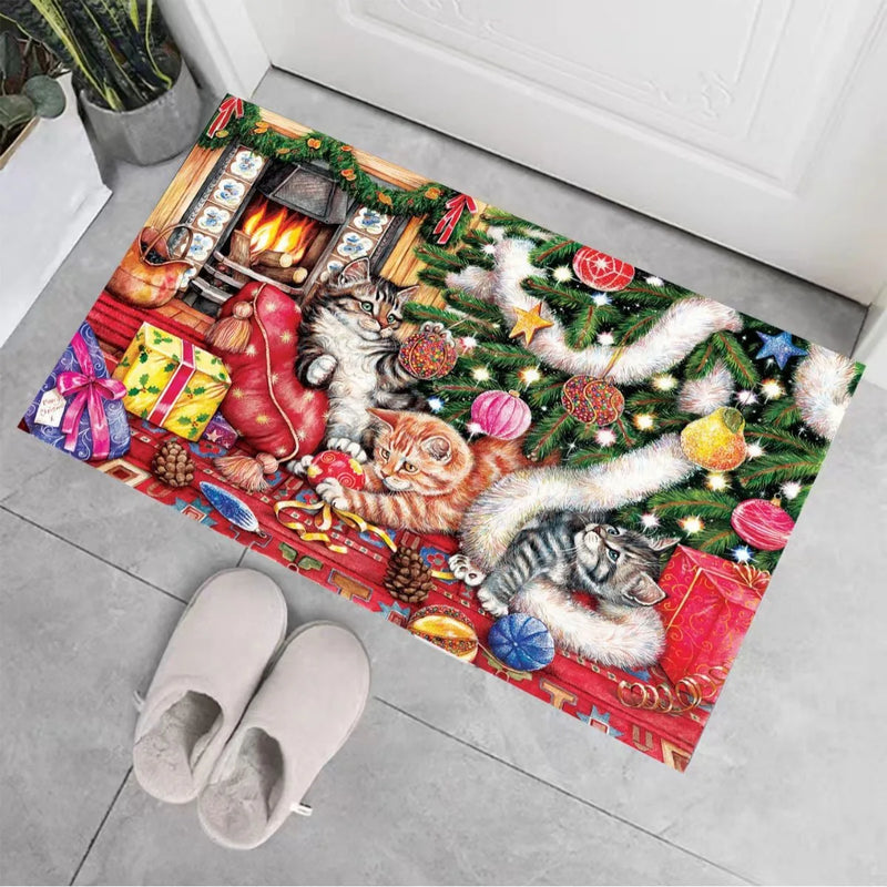 Axyaa Christmas Welcome Mat: Santa Claus Elk Print Non-Slip Floor Decor for Home & Kitchen
