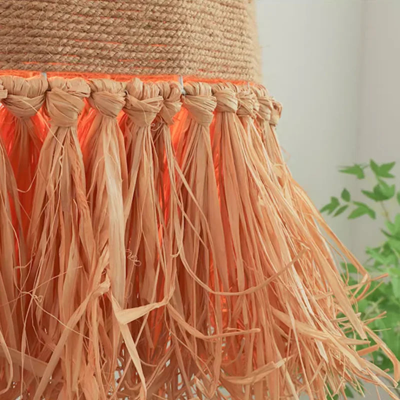 Rattan Woven Pendant Light Chandelier for Retro Dining Room, Axyaa Wabi Sabi Style