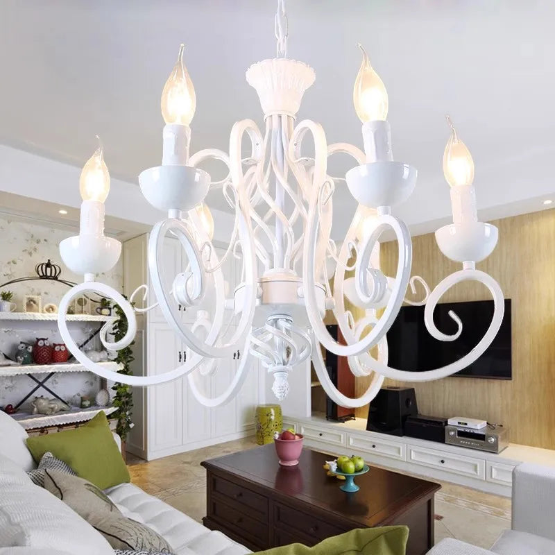 Axyaa 6-Light White Farmhouse Chandelier - Modern French Country Candle Chandelier