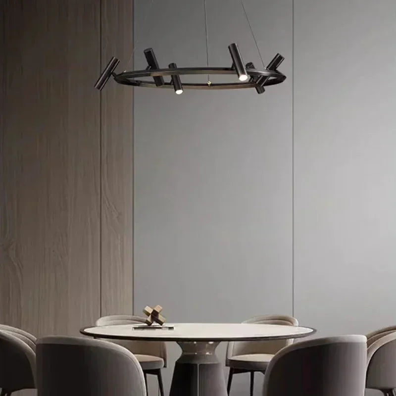 Axyaa Round Black Metal Chandelier - Adjustable LED Pendant Light for Home Lighting