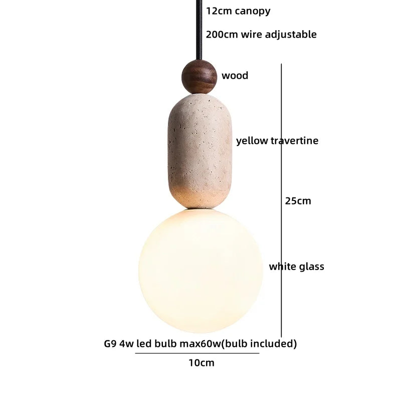 Axyaa White Glass Ball LED Pendant Lights Wabi Sabi Hanging Lamp