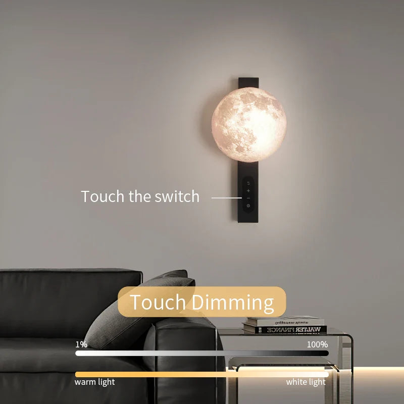 Axyaa Moon LED Wall Lamp: Touch Dimming, 3-color Variable Lighting