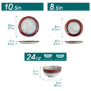 Axyaa Red Stoneware Dinner Set for 4/8: 12/24 Pcs Plates & Bowls