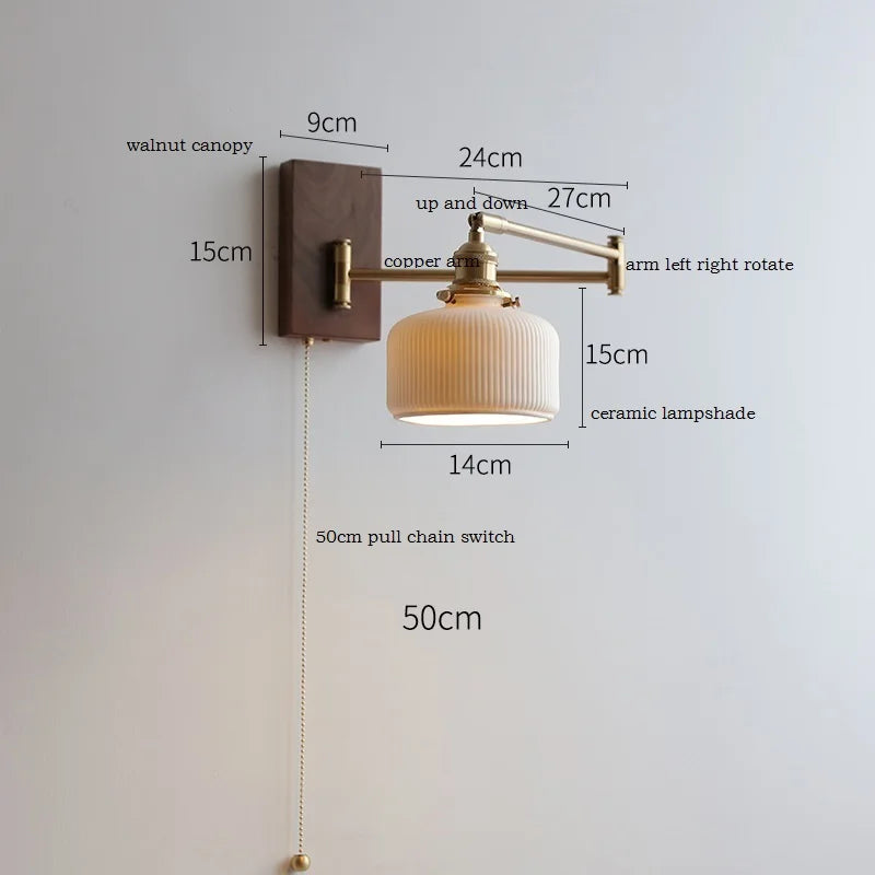 Axyaa Wood Canopy LED Wall Lamp with Pull Chain Switch