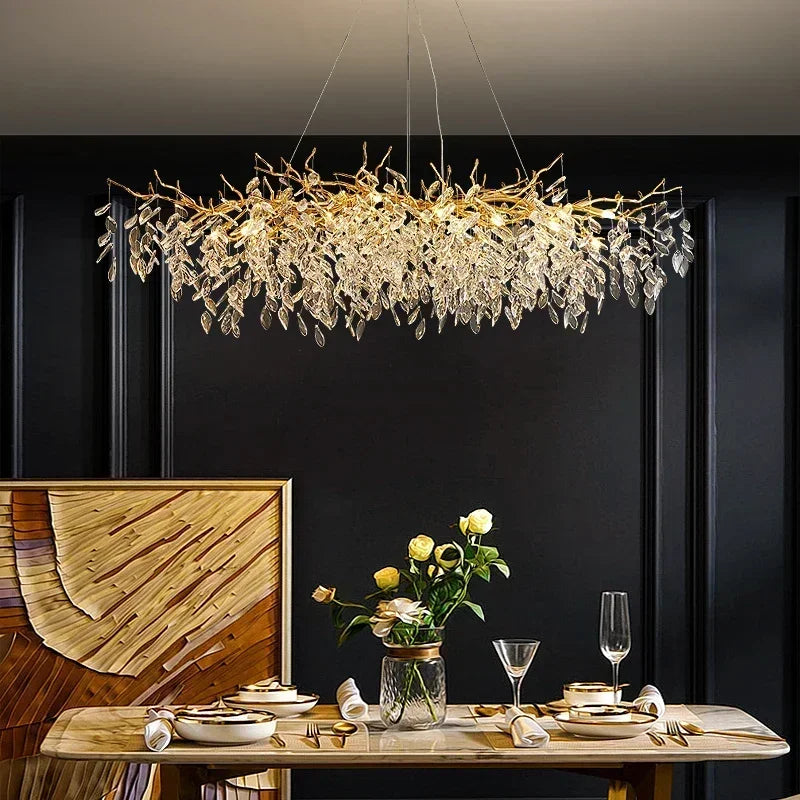 Axyaa Branch-Shaped Crystal Chandelier for Villa Duplex Living Room LED Pendant Lamp