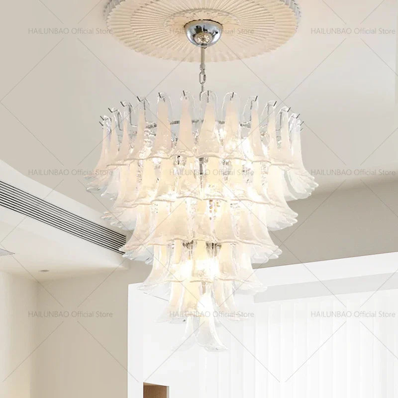 Cream Cloud Crystal Chandelier for Duplex & Villa Staircase by Axyaa