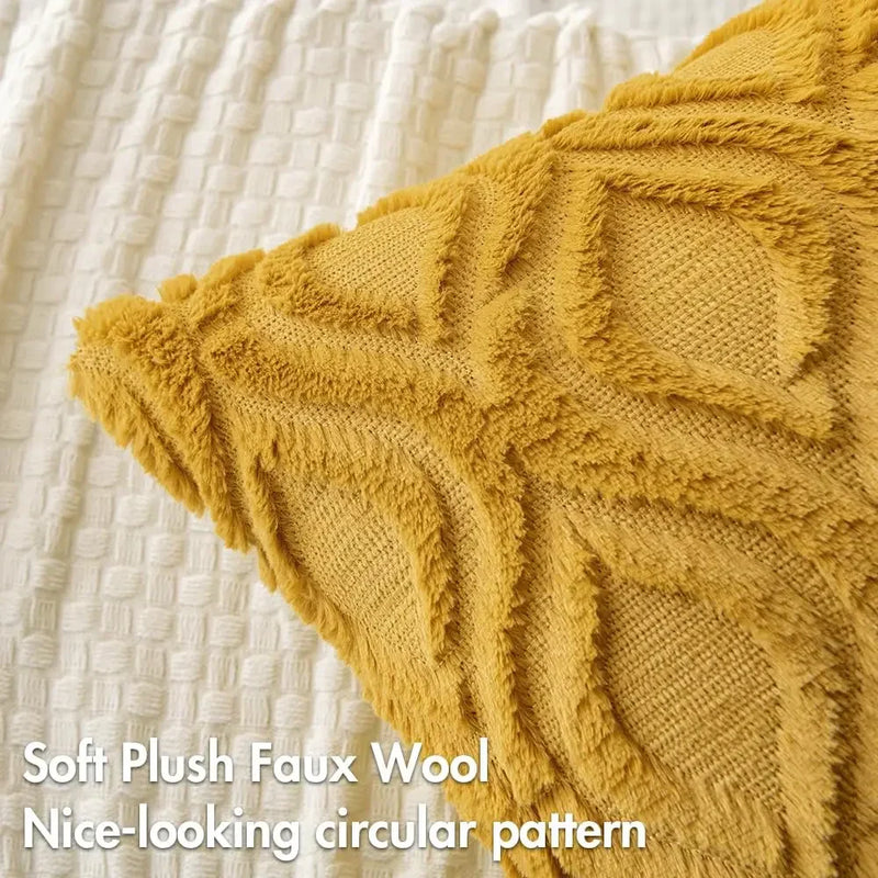 Axyaa Soft Plush Faux Wool Yellow Pillow Covers for Sofa Living Room