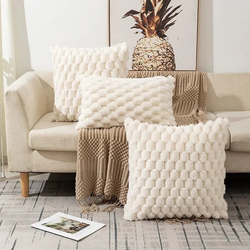 Axyaa Soft Plush Pineapple Grid Turtle Cushion Cover Cream White Sofa Pillow Cover