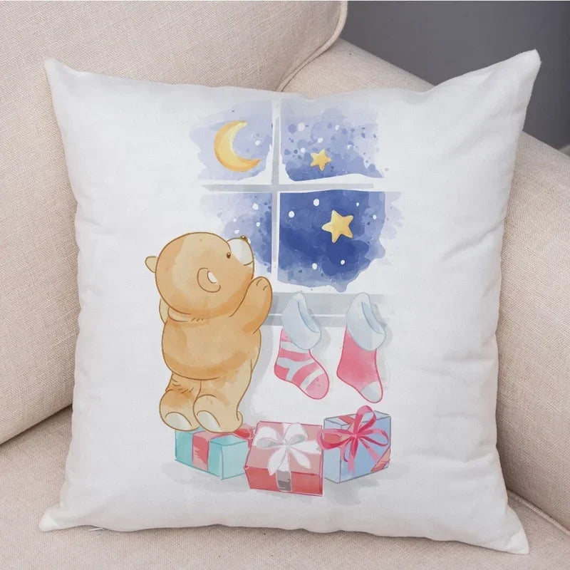 Axyaa Christmas Cartoon Animal Cushion Cover - Santa Claus Pillowcase