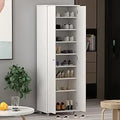 Axyaa 8-Tier Tall Shoe Storage Cabinet with Wheels and 2 Doors, Wood Shoe Rack
