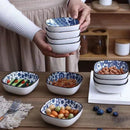 Axyaa Square Blue & White Porcelain Sushi Plates Set & Sauce Bowls