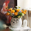 Axyaa Ceramic Hollow Vase: Elegant Flower Holder for Home Decor, Lilies & Roses