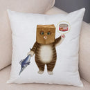 Axyaa Cartoon Cat Decorative Cushion Cover for Home, Sofa, Kids Room