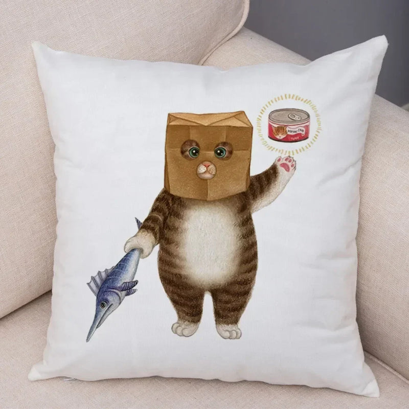 Axyaa Cartoon Cat Decorative Cushion Cover for Home, Sofa, Kids Room