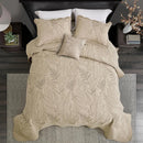 King Size Leaves Pattern Quilt Set by Axyaa - Reversible & Elegant Bedding Coverlets