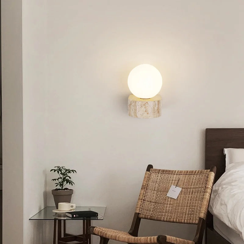 Axyaa Stone Art Wall Lamp with Glass Lampshade and LED Light