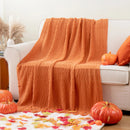 Axyaa Knitted Orange Throw Blanket with Tassels - Lightweight Fall Decor Blanket