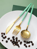 Axyaa Green Stainless Steel Tableware Set: Steak Knife, Fork, Spoon