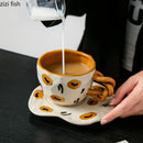 Axya Ceramic Mug & Plate Set with Unique Handle. Breakfast & Beverage Cups.