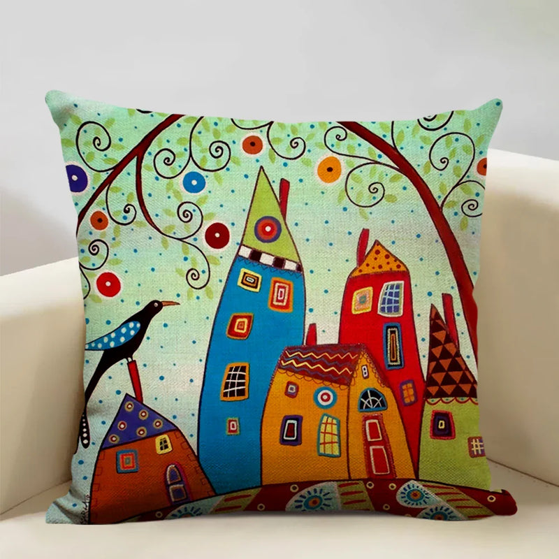 Hand-Painted Retro Country Linen Cushion Cover by Axyaa