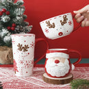 Axyaa Santa Claus Ceramic Mug Elk Coffee Cup Embossed Flower Teacup