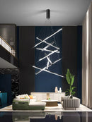 Axyaa Black LED Stair Chandelier: Minimalist Aluminum Line Lamp for Home Lighting
