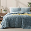 Axyaa King Size Velvet Quilt Set - Reversible Lightweight Comforter & Coverlet