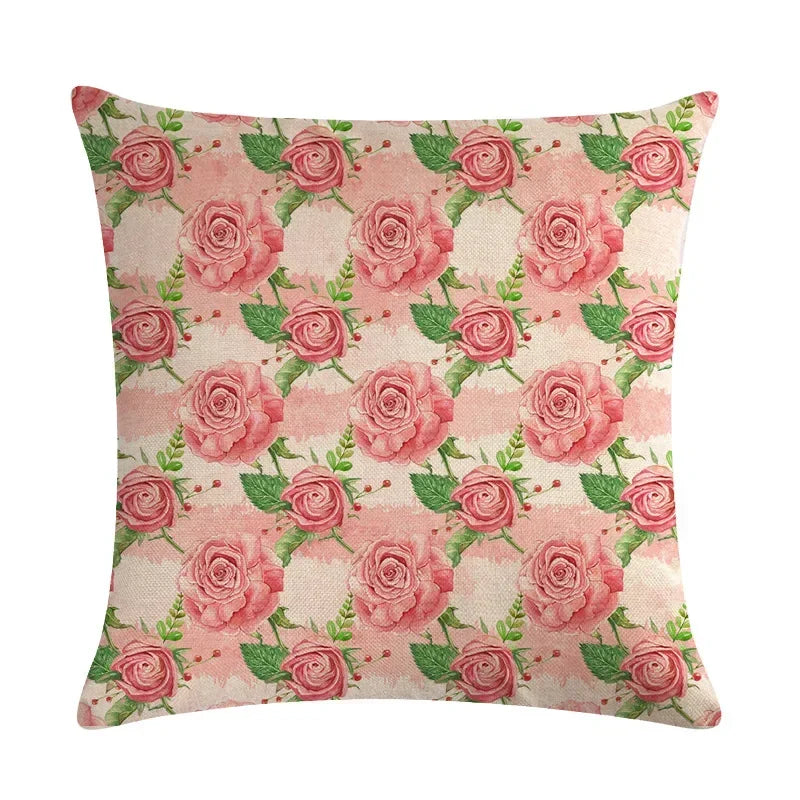 Axyaa Vintage Plant-flower Linen Cushion Cover 45*45cm