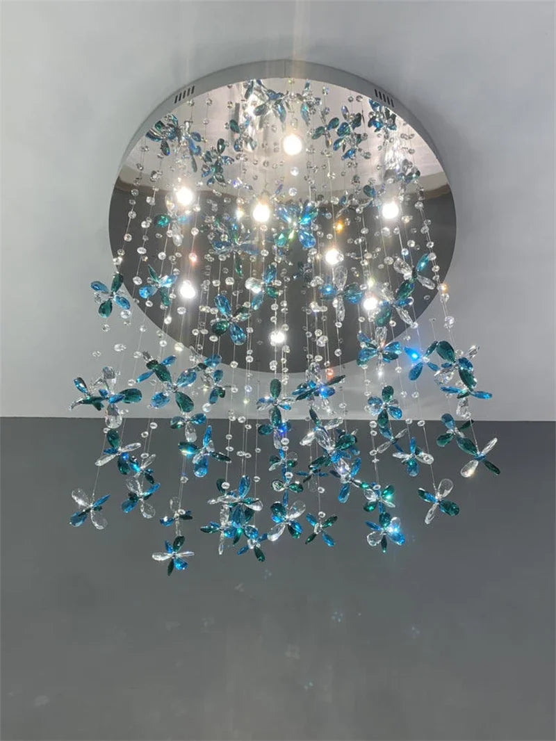 Axyaa Spiral Crystal Chandelier Modern Staircase Lighting for Living Room and Hotel Lobby Decor