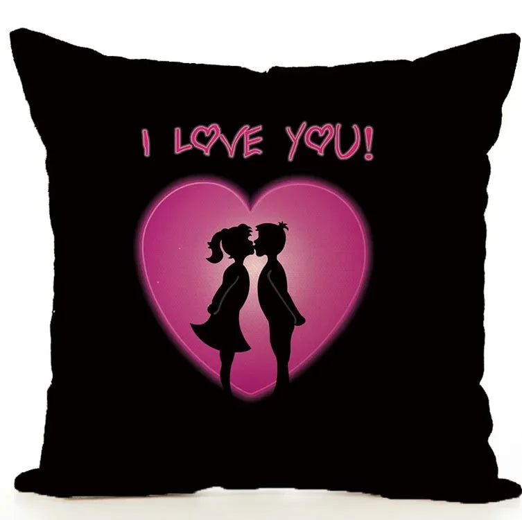 Axyaa Cartoon Couple Linen Pillowcase: Cute Room Decor & Valentine's Day Gift