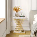Axyaa Square White Gold 2-Tier Side Table - Modern Bedside & End Table