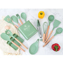 Axyaa Silicone Kitchen Utensils Set - Non-stick Cookware Spatula, Egg Beaters, Shovel & Wooden Handle