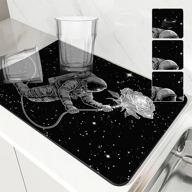 SpaceRose Absorbent Mat: Axyaa Astronaut Kitchen Drying Mat & Bathroom Drain Pad