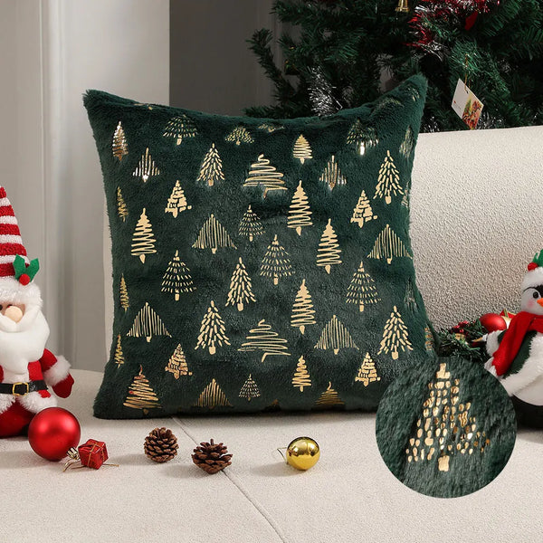 Axyaa Christmas Foil Print Cushion Cover: Plush 45x45 Throw Pillow for Living Room